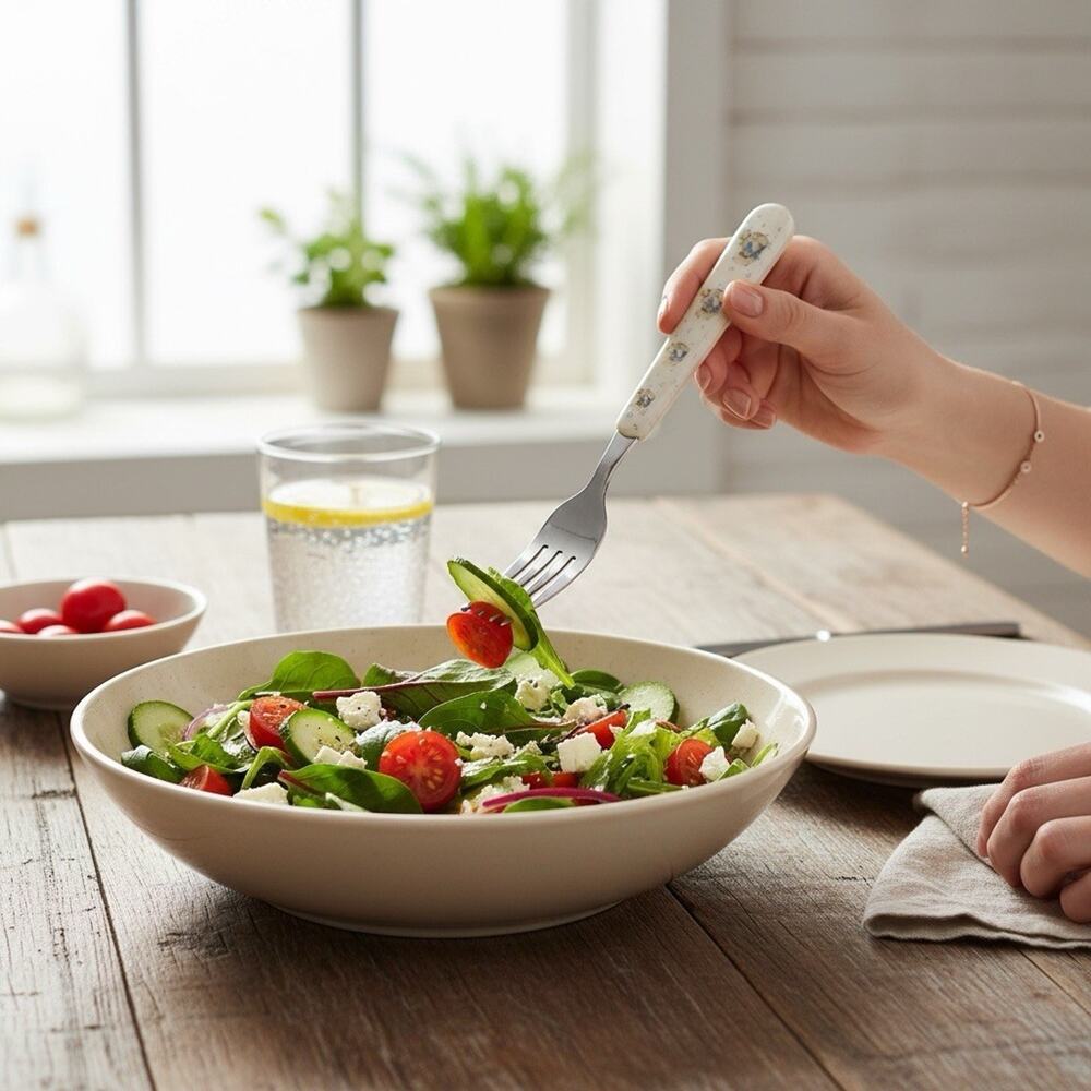 Tienshan Country Bear Stainless Plastic Handle Silverware 6.25in Salad Fork